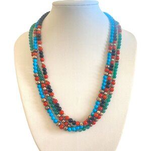 Multicolor set of 3 dainty gemstone necklace with sterling silver bead spacers